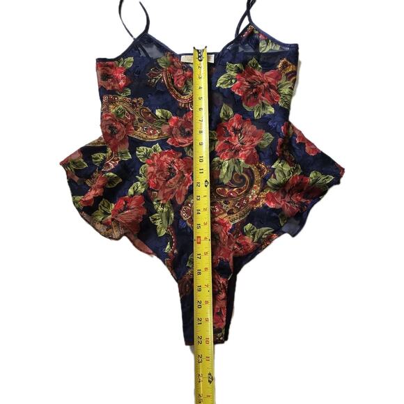 Vtg Victorias Secret Gold Label Floral Teddy Camisole Women M Satin Lace Romper - Picture 10 of 15